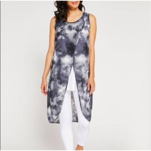 Sympli Sheer Tunic Top Vest Sz 14 Gypsy Blues Sleeveless Split Front Lagenlook - Picture 9 of 9